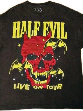 Half Evil 333 Streetwear T-Shirt Size XL Black Skull Bats Art Graphic Tee Rare